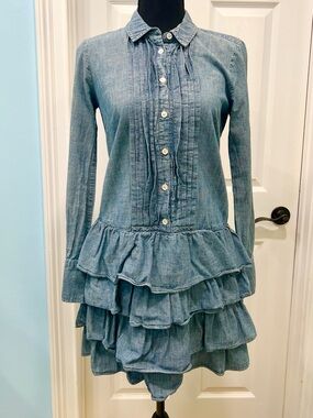 J. Crew Tiered Ruffle Denim Button-Up Dress